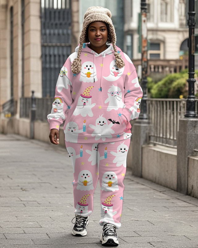 Women's Plus Size Halloween Graffiti Hoodie Set