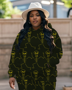 Women's Plus Size Halloween Graffiti Hoodie Set