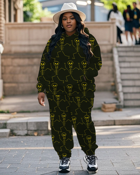 Women's Plus Size Halloween Graffiti Hoodie Set