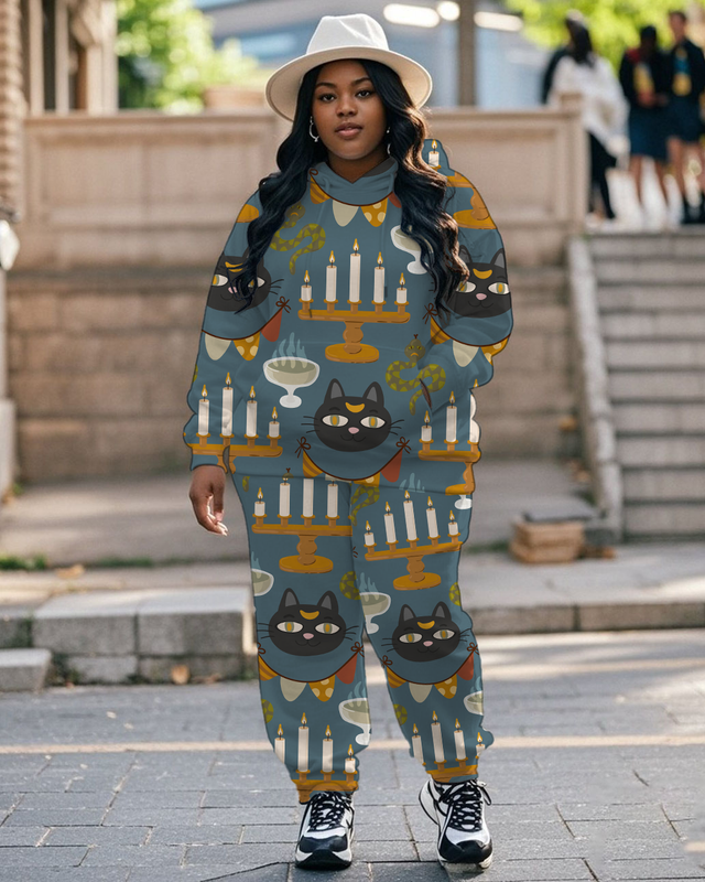 Women's Plus Size Halloween Graffiti Hoodie Set