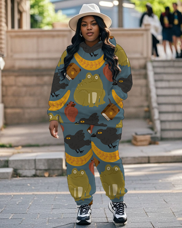 Women's Plus Size Halloween Graffiti Hoodie Set
