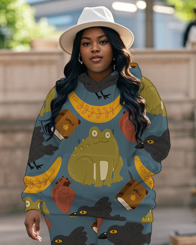 Women's Plus Size Halloween Graffiti Hoodie Set