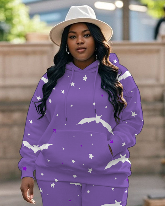 Women's Plus Size Halloween Graffiti Hoodie Set