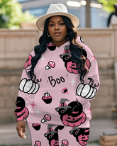 Women's Plus Size Halloween Graffiti Hoodie Set