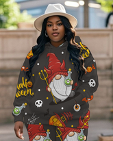Women's Plus Size Halloween Graffiti Hoodie Set