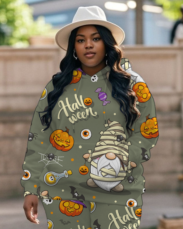 Women's Plus Size Halloween Graffiti Hoodie Set