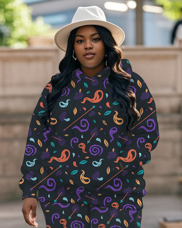 Women's Plus Size Halloween Graffiti Hoodie Set