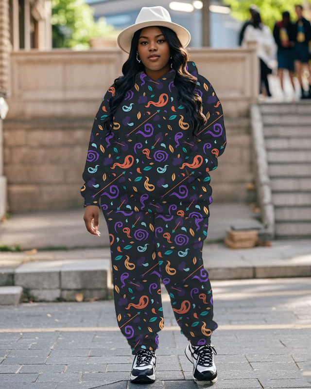 Women's Plus Size Halloween Graffiti Hoodie Set