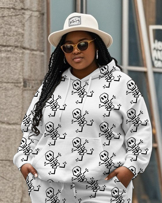 Women's Plus Size Halloween Graffiti Hoodie Set