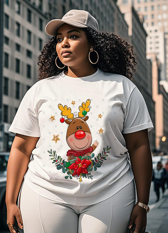 A cute Christmas reindeer Women's Plus Size T-shirts