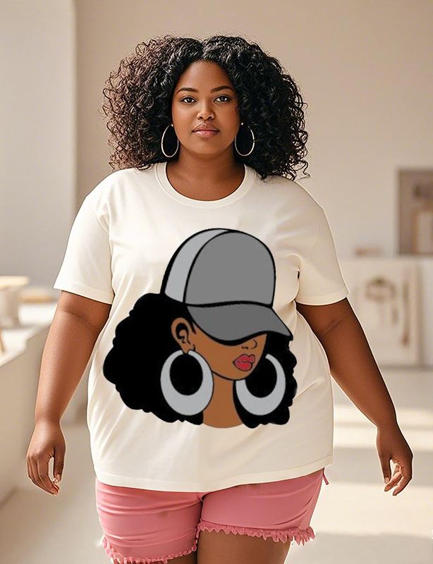 A woman with a hat Women's Plus Size T-shirts