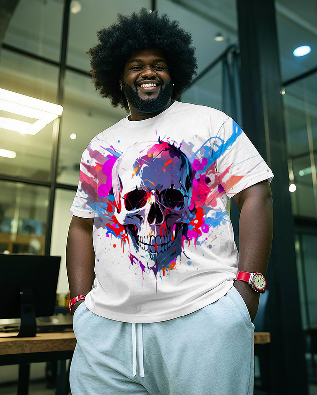 Artistic Skull Men's Plus Size Short Sleeve T-Shirt