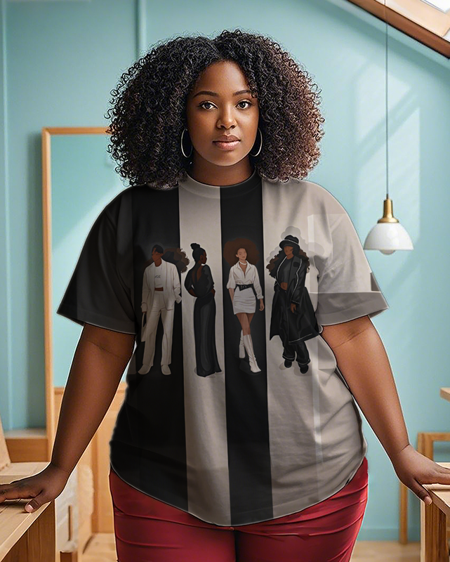 Black and white striped print Women's Plus Size T-shirts