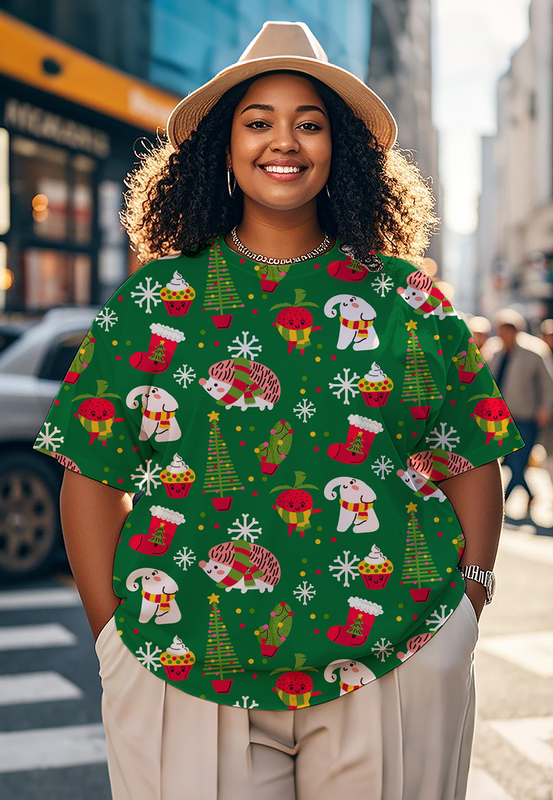 Cute festive elephants and hedgehogs Women's Plus Size T-shirts