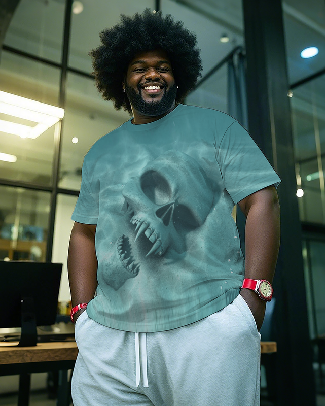 Dark De pths The Enigmatic Skull Men's Plus Size Short Sleeve T-Shirt
