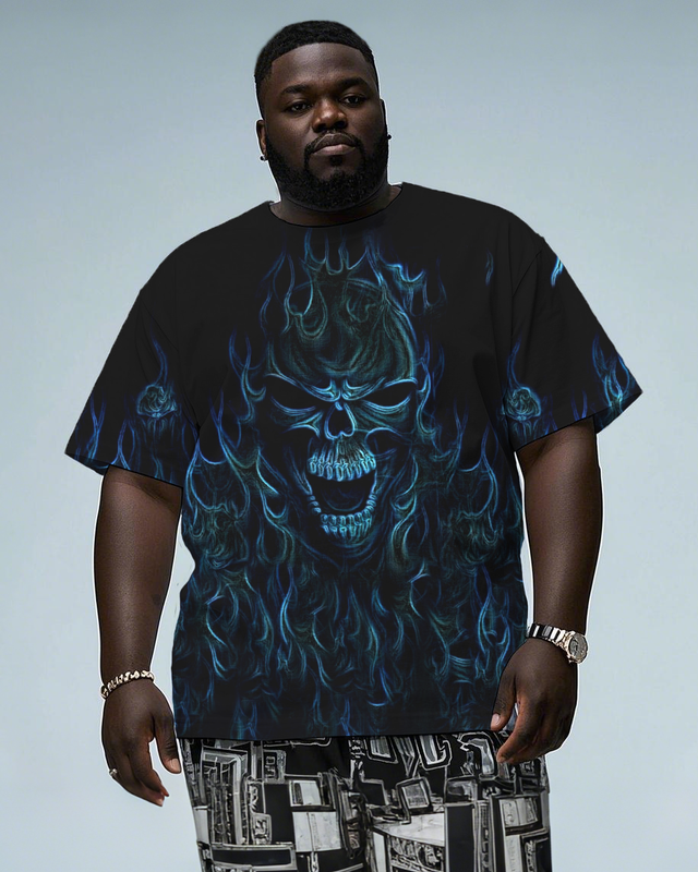 Dark Flames of the Skull Men's Plus Size Short Sleeve T-Shirt