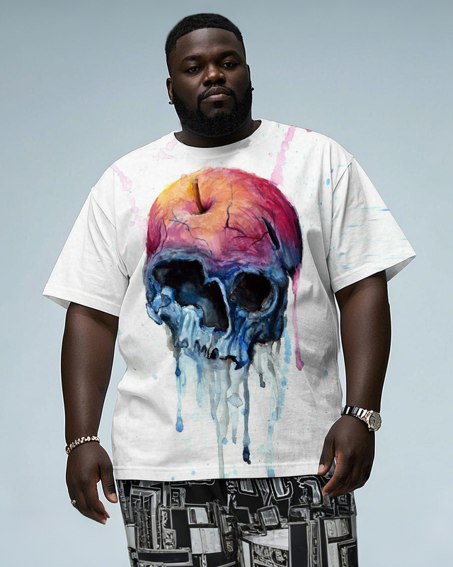 Dark Fusion The Melting Skull  Men's Plus Size Short Sleeve T-Shirt
