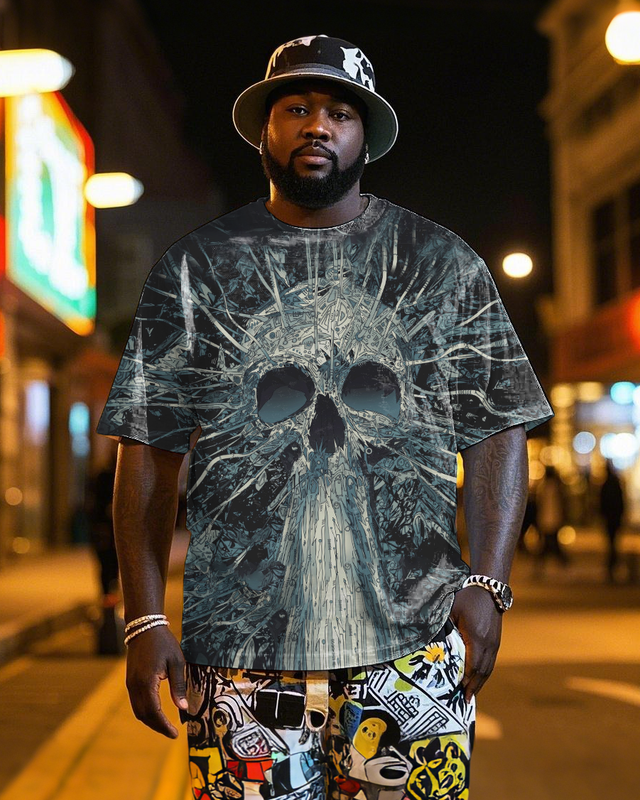 Dark Skull A Haunting Reflection of Shadows Men's Plus Size Short Sleeve T-Shirt