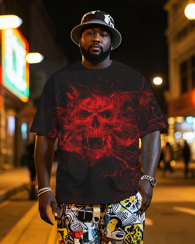 Dark Skull A Haunting Vision in Crimson Men's Plus Size Short Sleeve T-Shirt