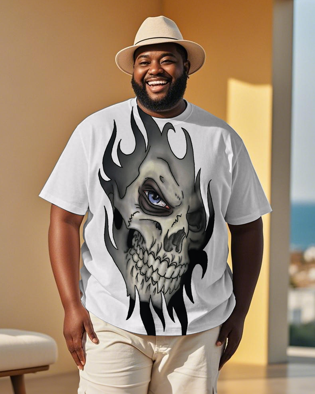 Dark Skull Flames Men's Plus Size Short Sleeve T-Shirt