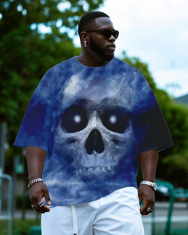 Dark Skull in Enigmatic Shadows Men's Plus Size Short Sleeve T-Shirt