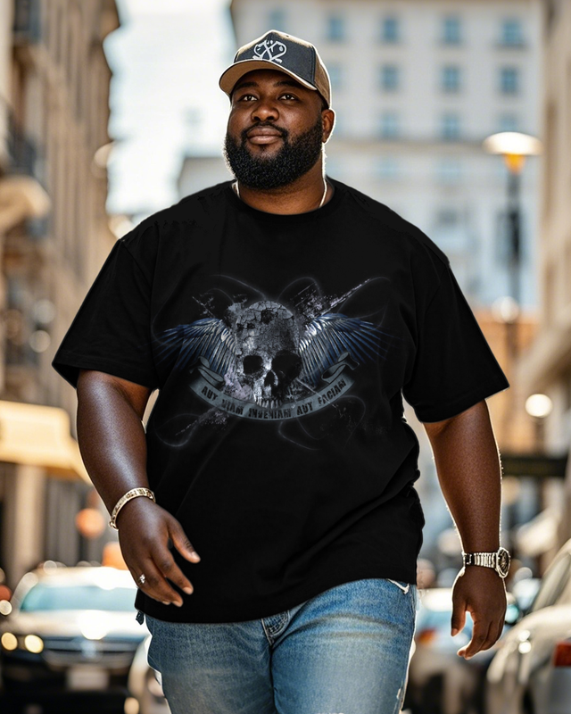 Dark Skull with Wings Men's Plus Size Short Sleeve T-Shirt
