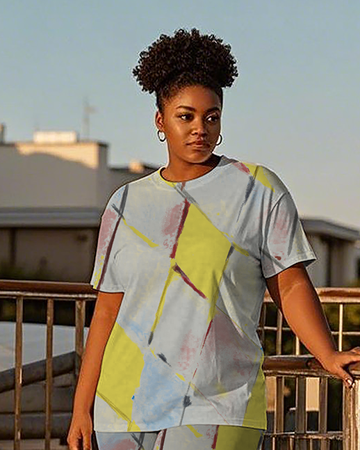 Women's Diamond - shaped color adjustment T-Shirt & Pants
