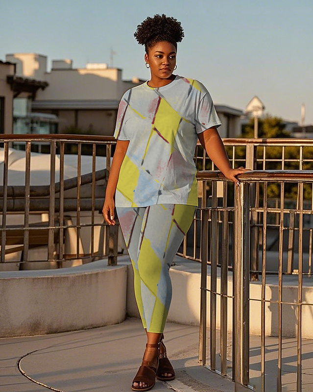 Women's Diamond - shaped color adjustment T-Shirt & Pants