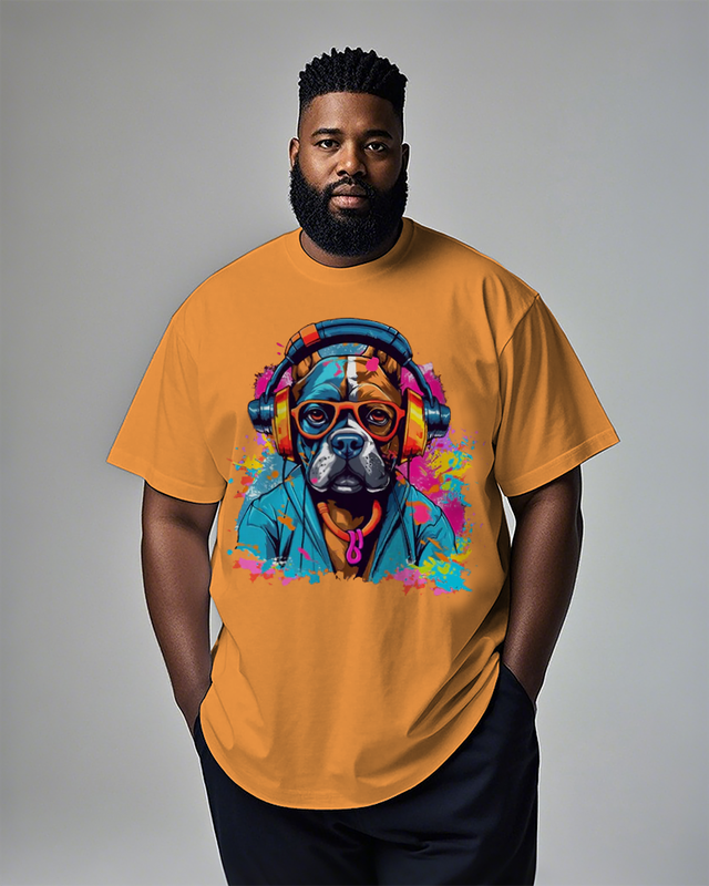 Dog Headphones Men's Plus Size Short Sleeve T-Shirt