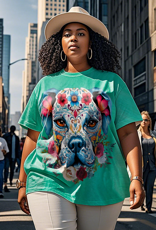 Dog and sugar skull Women's Plus Size T-shirts