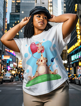 Giraffes and heart - shaped balloons Women's Plus Size T-shirts