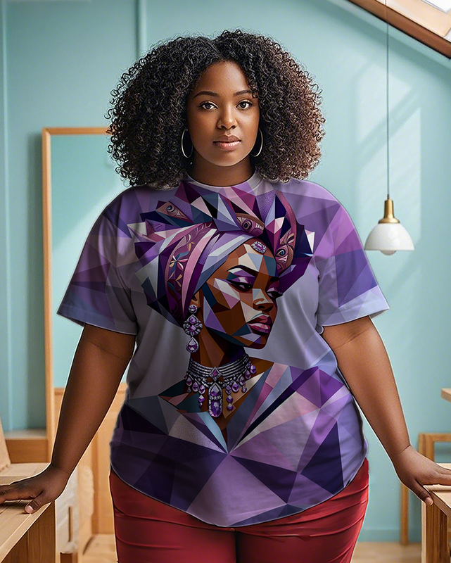 Retro Purple African Woman Women's Plus Size T-shirts