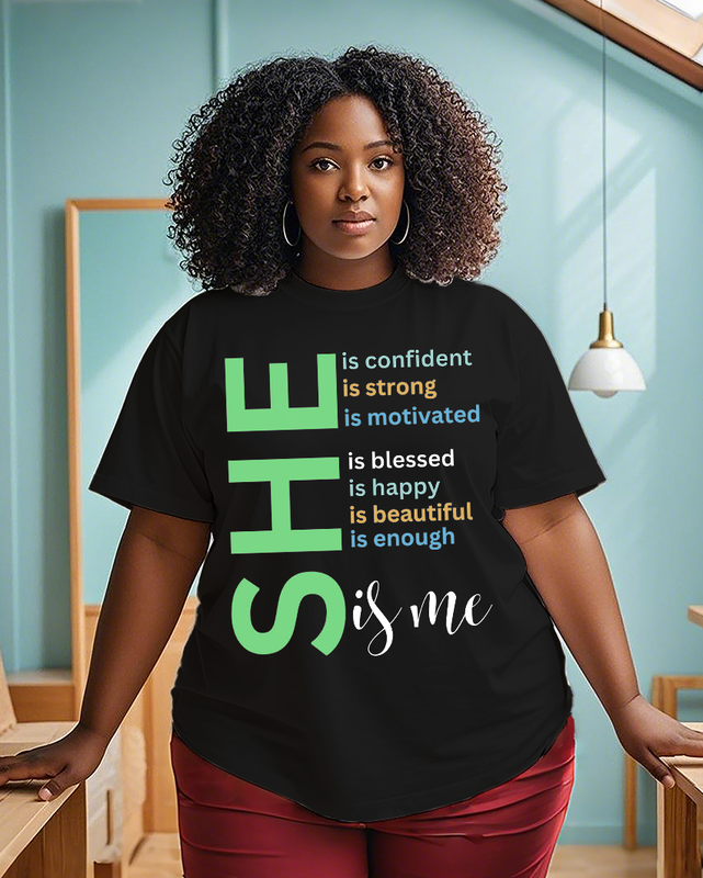 She Is Me Letter Women's Plus Size T-shirts