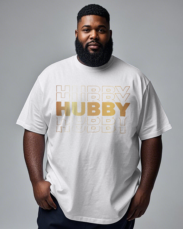 Stacked Hubby (Gold Print) Men's Plus Size Short Sleeve T-Shirt