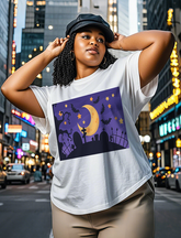 The graveyard bathed in the moonlight at night Women's Plus Size T-shirts