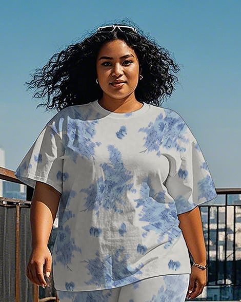 Women's blue pattern T-Shirt & Pants