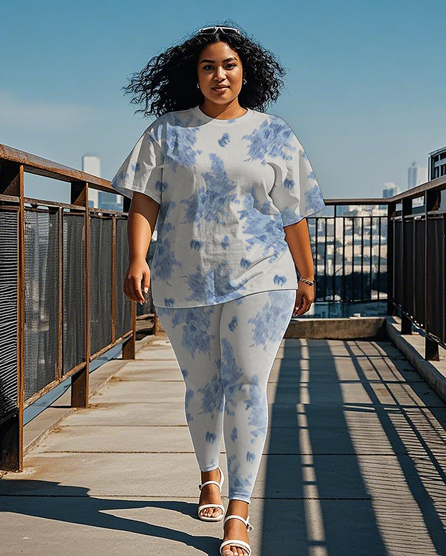 Women's blue pattern T-Shirt & Pants