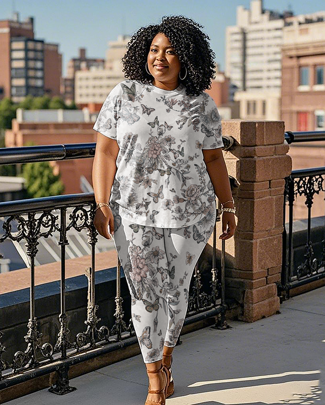 Women's butterfly pattern T-Shirt & Pants