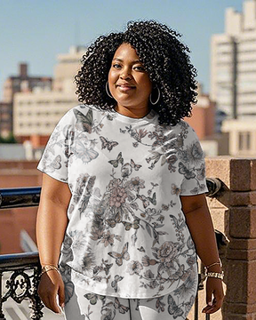 Women's butterfly pattern T-Shirt & Pants