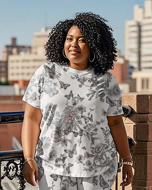 Women's butterfly pattern T-Shirt & Pants