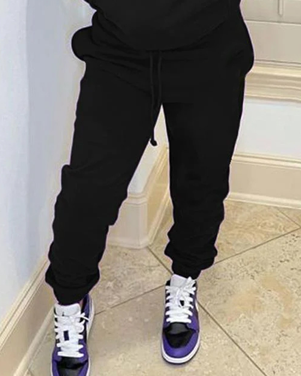 Hooded black Indian print women's sweatshirt suit