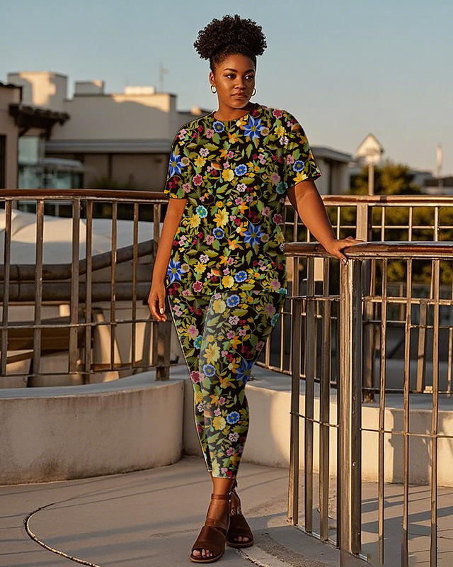 Women's flowers pattern T-Shirt & Pants