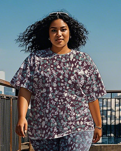 Women's leaf pattern T-Shirt & Pants