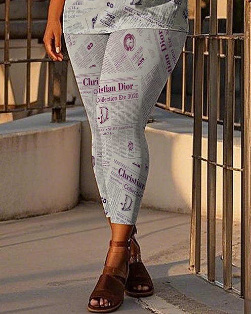 Women's newspaper pattern T-Shirt & Pants