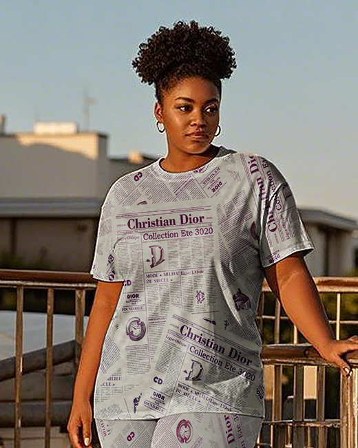 Women's newspaper pattern T-Shirt & Pants