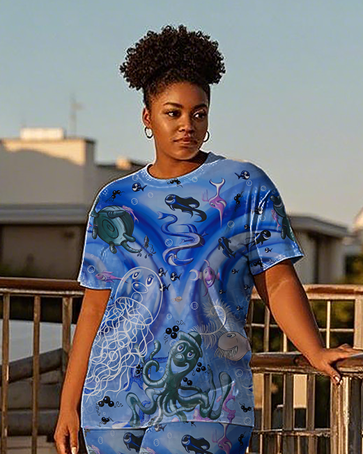 Women's ocean pattern T-Shirt & Pants