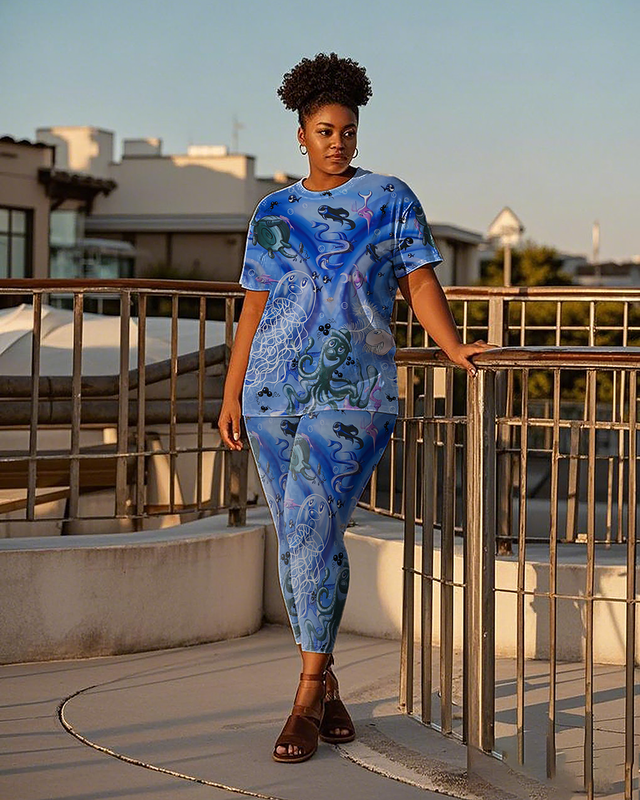 Women's ocean pattern T-Shirt & Pants