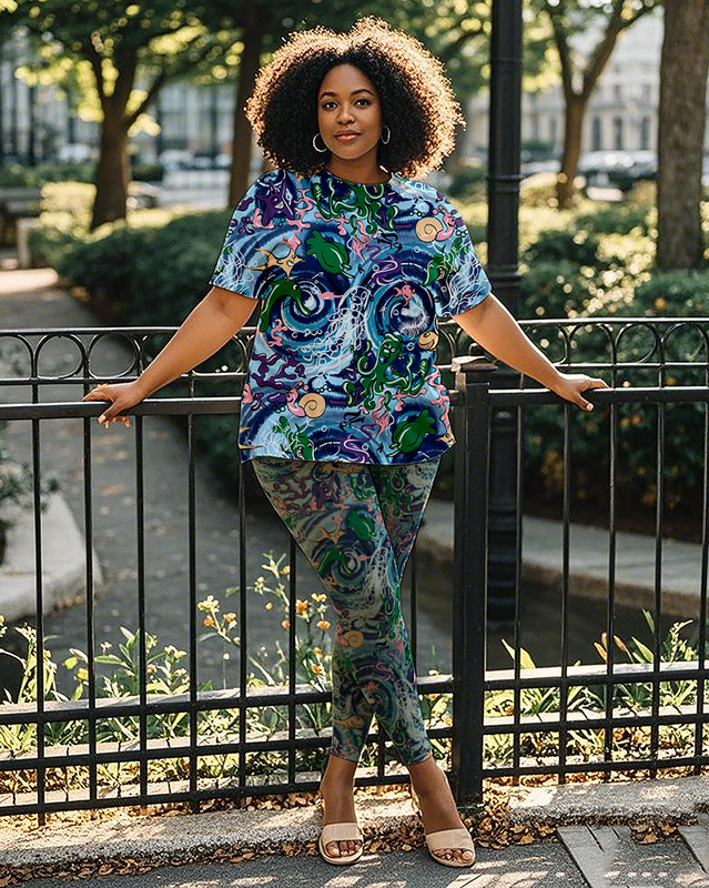 Women's ocean pattern T-Shirt & Pants