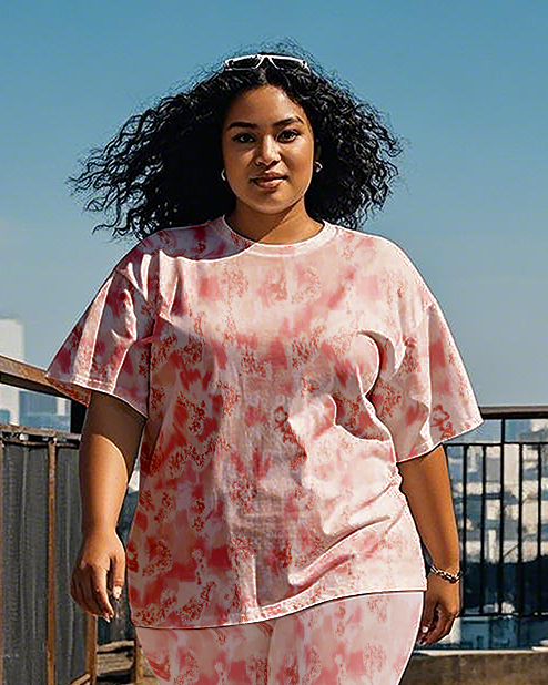 Women's pink pattern T-Shirt & Pants