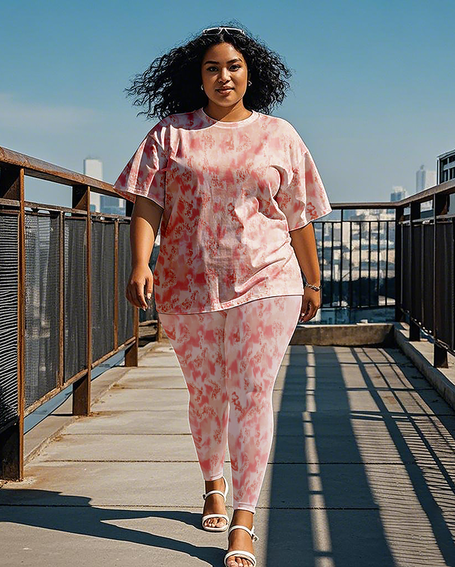 Women's pink pattern T-Shirt & Pants